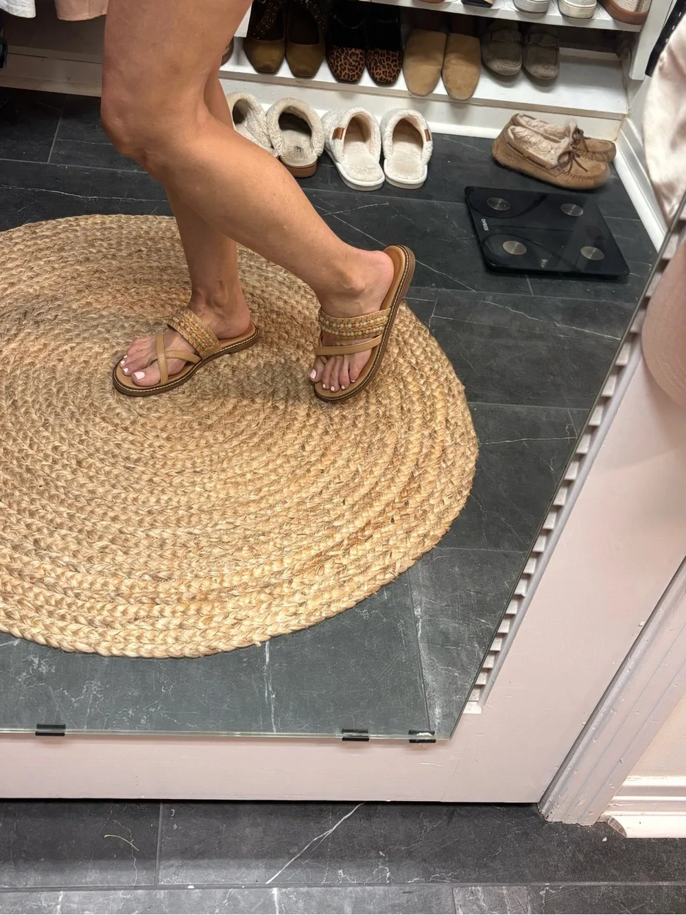 Lucky Brand Tan Beaded Leather Slide Sandals - Picture 3 of 7